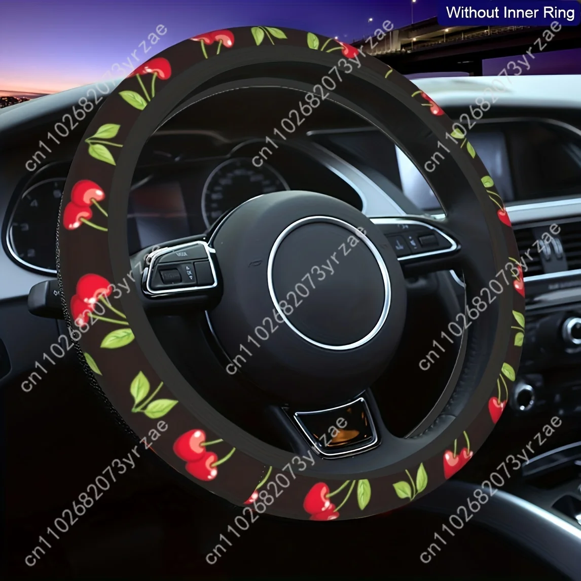 

Cherry Pattern Car Steering Wheel Cover Universal Type Environmental Friendly Comfortablenon-slip Breathable Steering Wheel Wrap