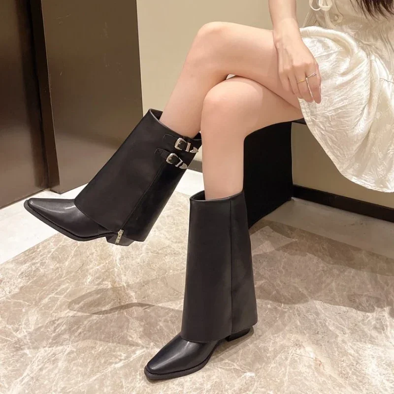 Sharp pointed fried street pants boots for women long boots 2024 autumn new Western cowboy sweet cool knight boots for women