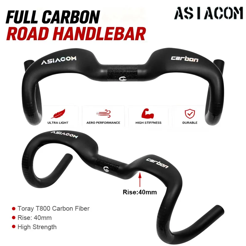 ASIACOM Full Carbon Ultralight Rise Drop Bar Road Racing Handlebar Fully Internal Cable Routing 380-420mm Bicycle Cycling Parts