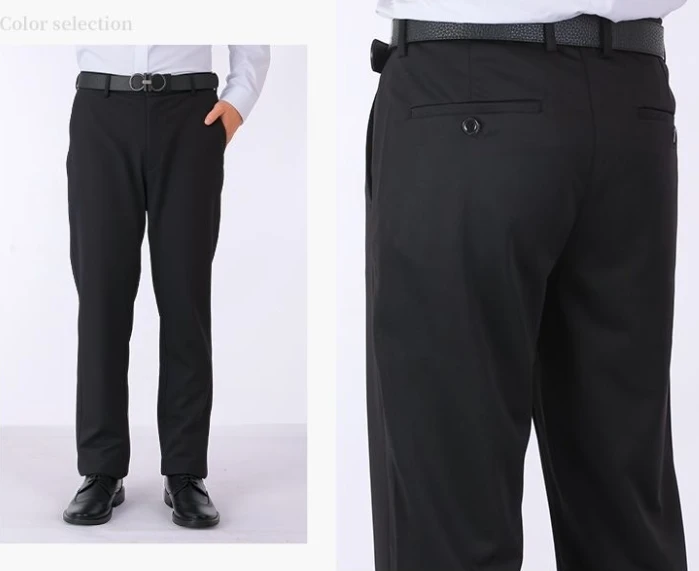 مرونة عارضة السراويل الرسمية الرجال اللباس السراويل زائد حجم منتصف العمر فضفاض أبي عالية الخصر سميكة مستقيم السراويل رجال الأعمال
