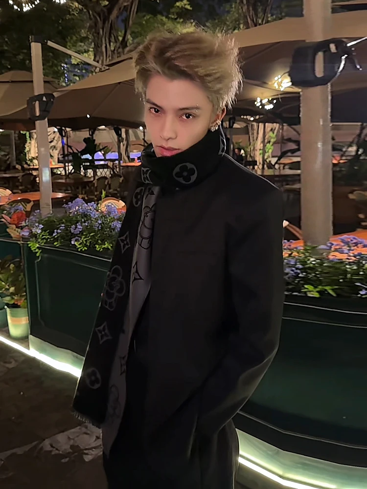 

Bla oulder Pad Suit Jaet Men's Casual Sle Autumn Winter High Faion ort Leisure Small Western Clothes CleanFit