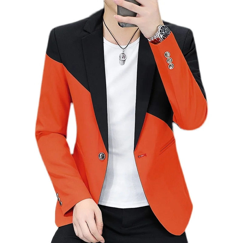 New Mens Blazer Jacket Autumn Fashion Contrast Color Panel Suit Slim Fit Suit Men Business Suits Jackets Men\'s Blazers Tops