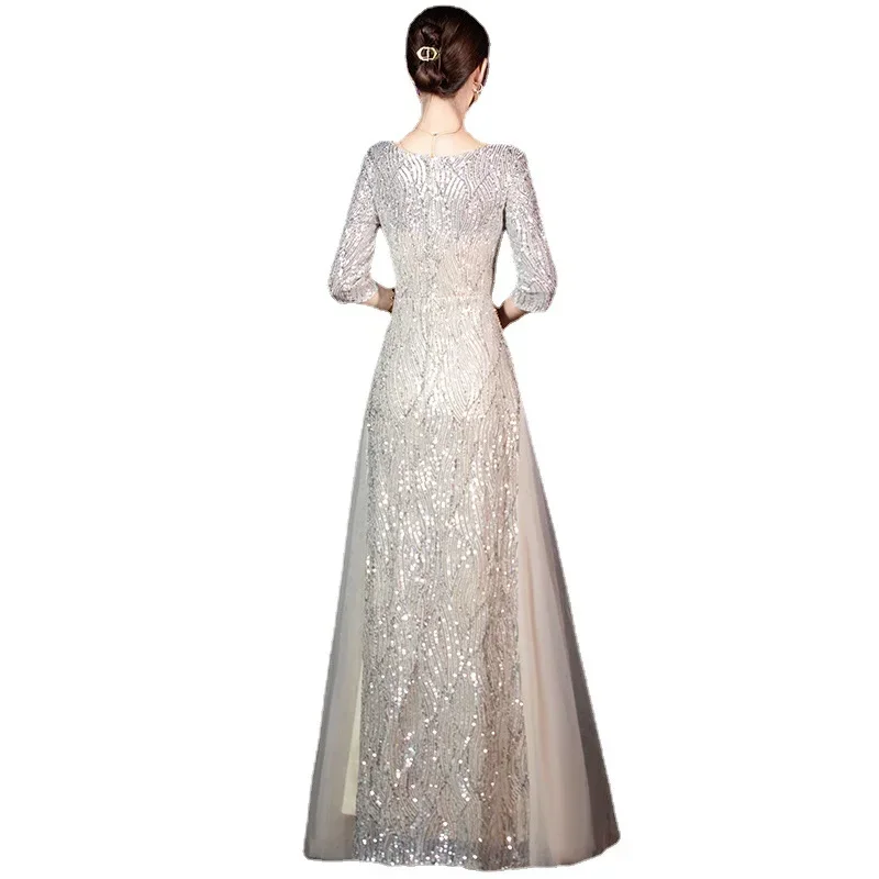 Elegante Pailletten Lange Avondjurk Een Lijn O-Hals Met Appliques Elegante Feestjurk Voor Vrouwen Formele Gelegenheid Jurk Prom-Jurk