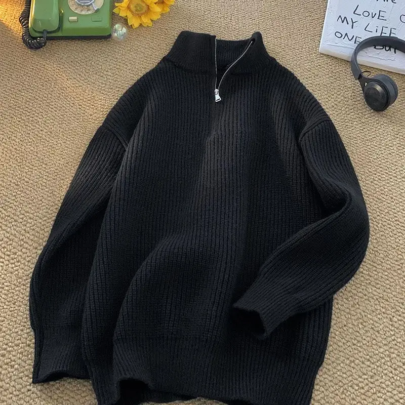 Autumn Winter Fashion Long Sleeve Stand Up Collar with Half Zipper Sweaters Men's Clothing Casual All-match Knitting Tops W699