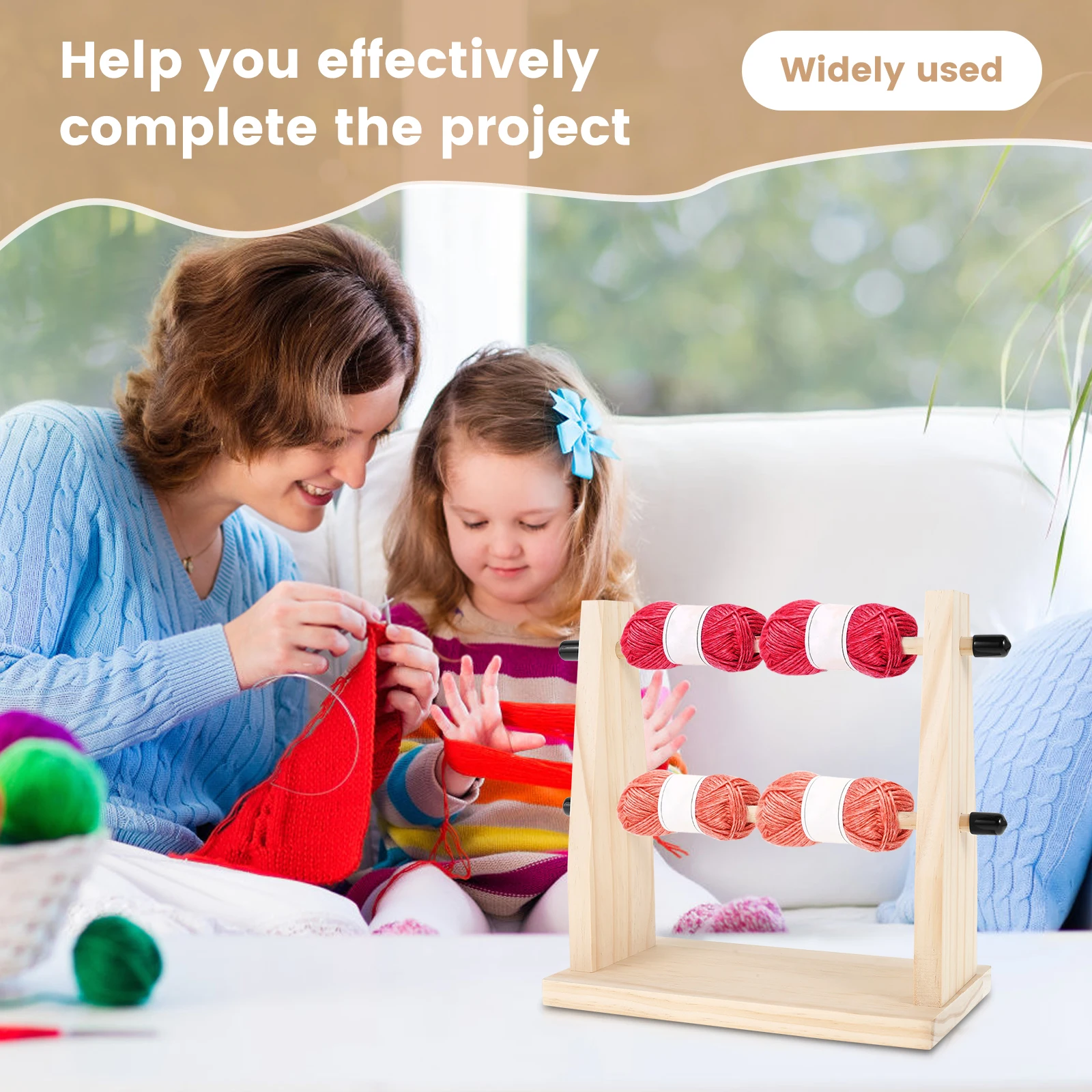 Yarn Holder Wood Crochet Yarn Holders Double Yarn Ball Stand with Nonslip Pads Storage Holder for Crocheting Knitting DIY Craft