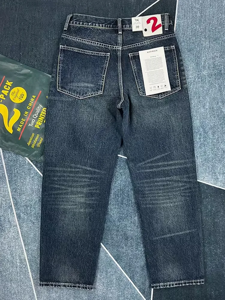 

Мужские джинсы из плотного чистого хлопка, прямого кроя, в американском ретро-стиле, износостойкие, повседневные, длинные брюки, синие, молодежный стиль