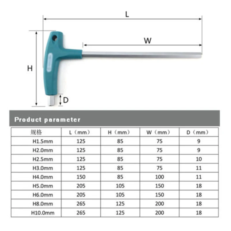 1x aço t-lidar com hex allen chave parafusos chave de fenda ferramenta 1.5-10mm chaves 1.5mm / 2mm / 2.5mm / 3mm / 4mm / 5/ 6 / 8/10mm