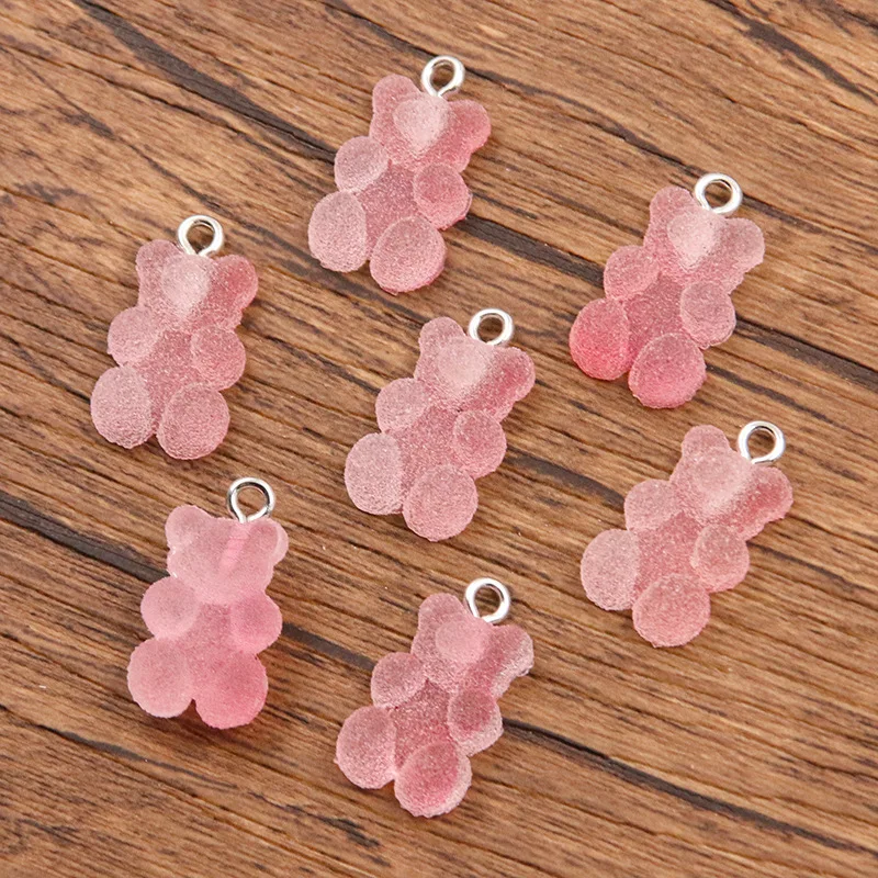 20Pcs 11*20mm Colorful Bear Charm Resin Bump Glitter Fudge Candy Necklace Making Accessories Pendant