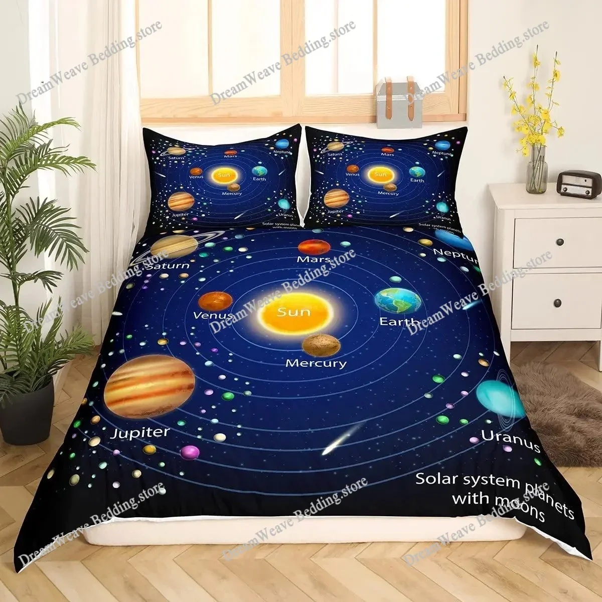 Solar System Duvet Covers Set for Kids Outer Space Galaxy Bedding Set Universe Planets Comforter Cover Astronomy Quilt Covers