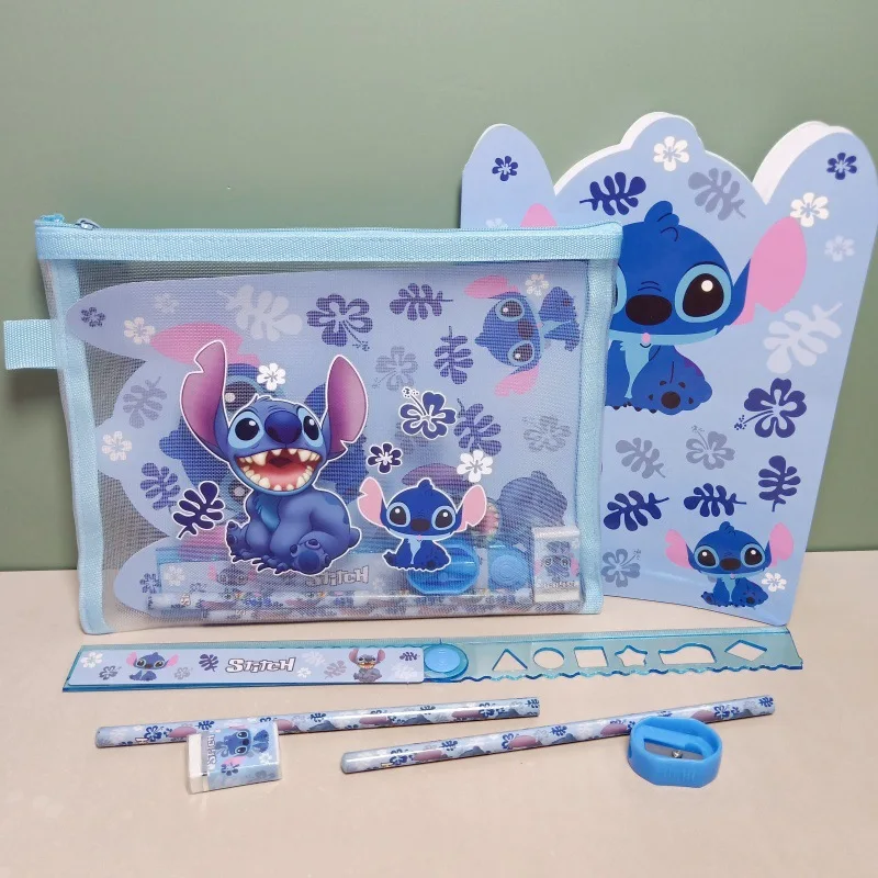 7 sztuk Zestaw Disney Stitch Artykuły papiernicze Kreskówka Linijka Ołówek Roller Gumka Zestaw zeszytów Artykuły szkolne Hb Drewniany ołówek Prezent