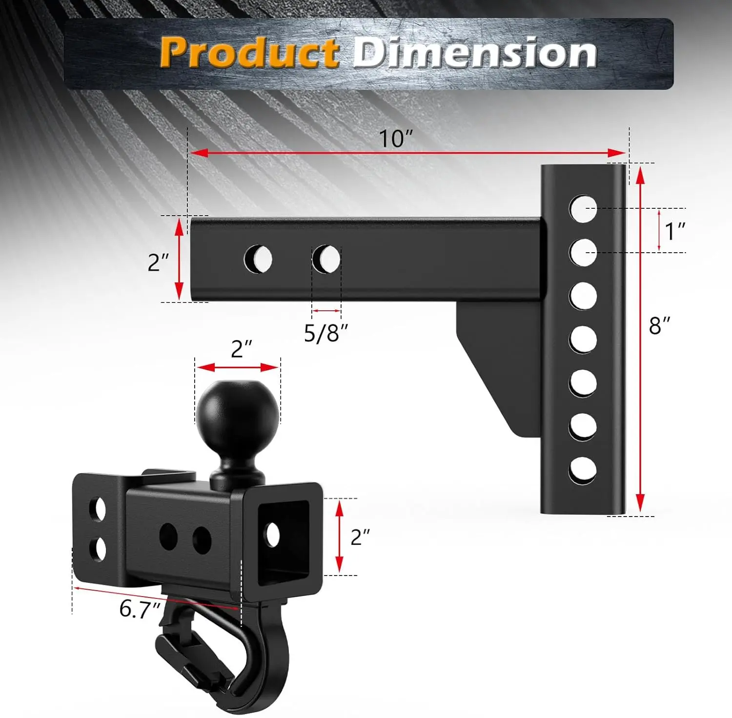 وصلة مقطورة 2 بوصة قابلة للتعديل، 12,500 رطل GTW، قطرة 6 بوصة، أسود، مع كرة سحب وصندوق تخزين #5