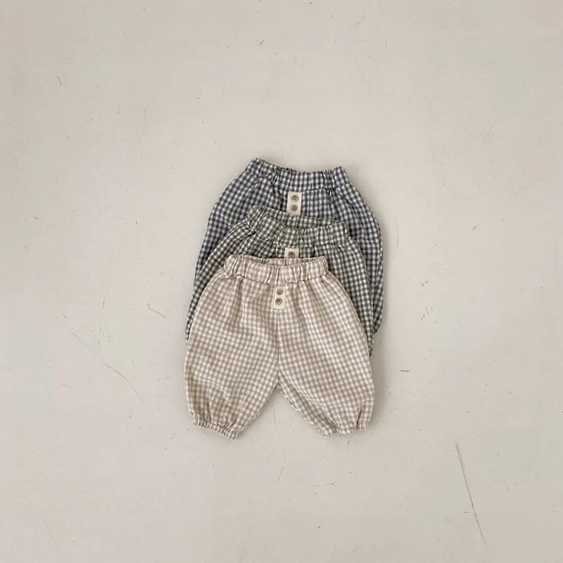 2024 Spring Summer New Baby Loose Plaid Pants Cotton Infant Boy Casual Pants Fashion Girls Harem Pants Toddler Baby Clothes