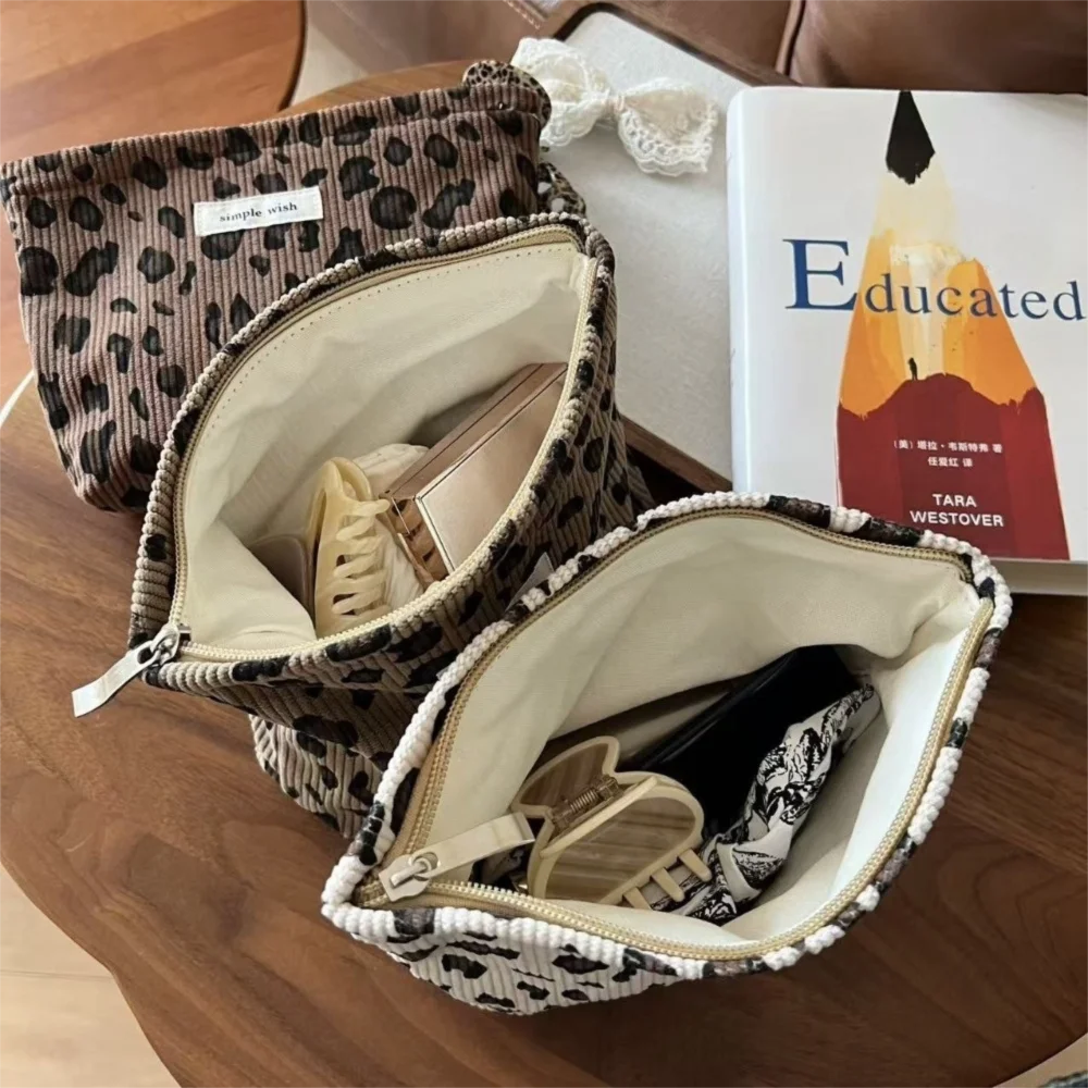 

Креативная ретро-сумка для хранения с леопардовым принтом, вельветовый органайзер для косметики, многофункциональная сумка на молнии для путешествий