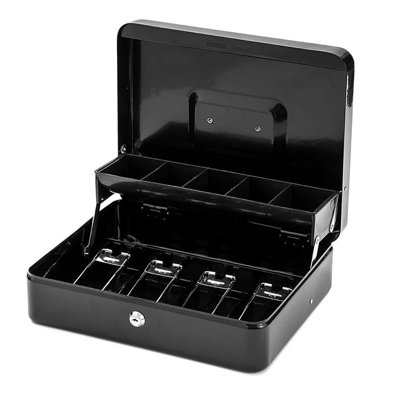 Security Lock Safe Box Key Cash Box With Money Tray Store House Metal Money Saving Organizer Slots Cash Register Drawer