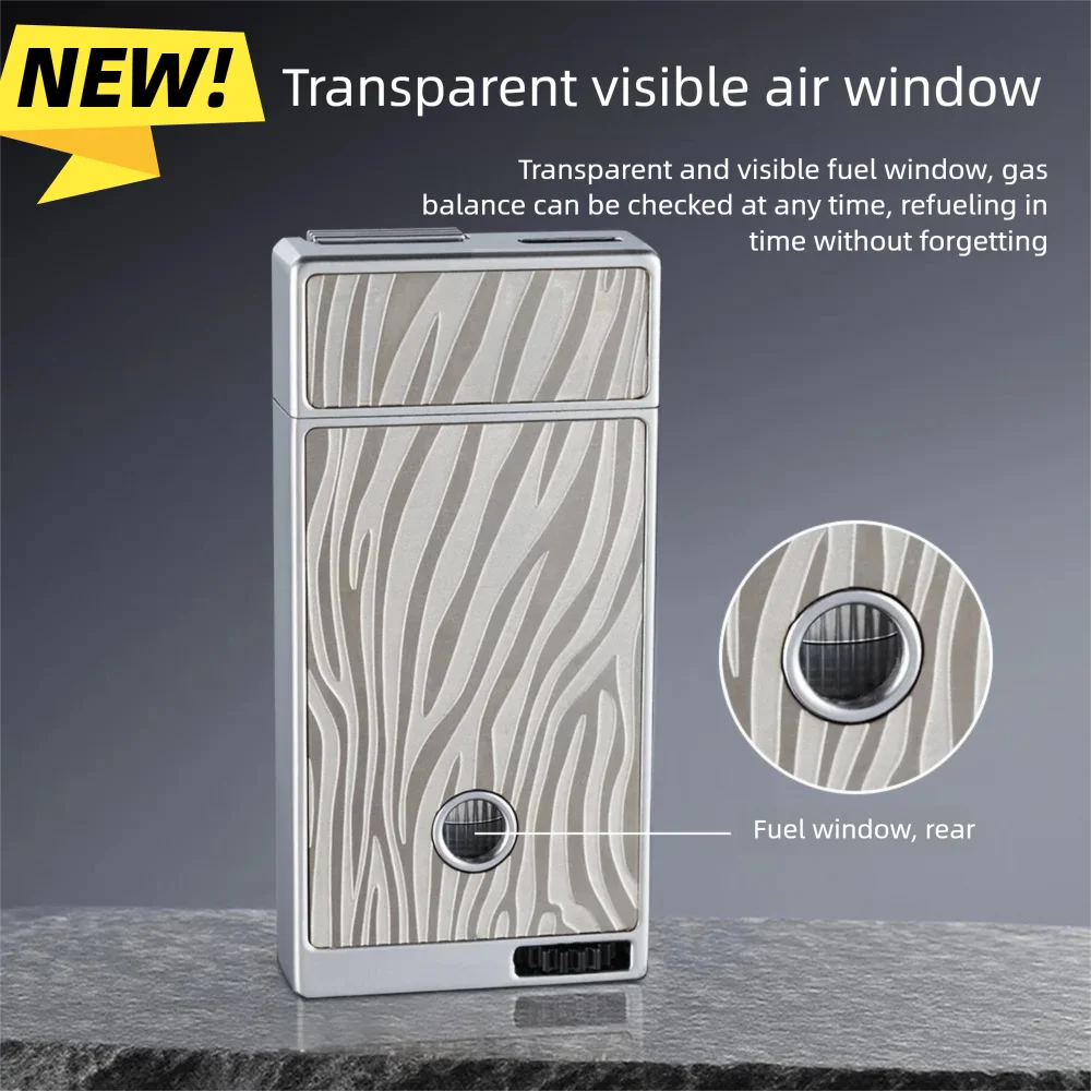 Trendy and stylish lever press ignition windproof lighter, see through air window, strong direct impact cigarette lighter gift