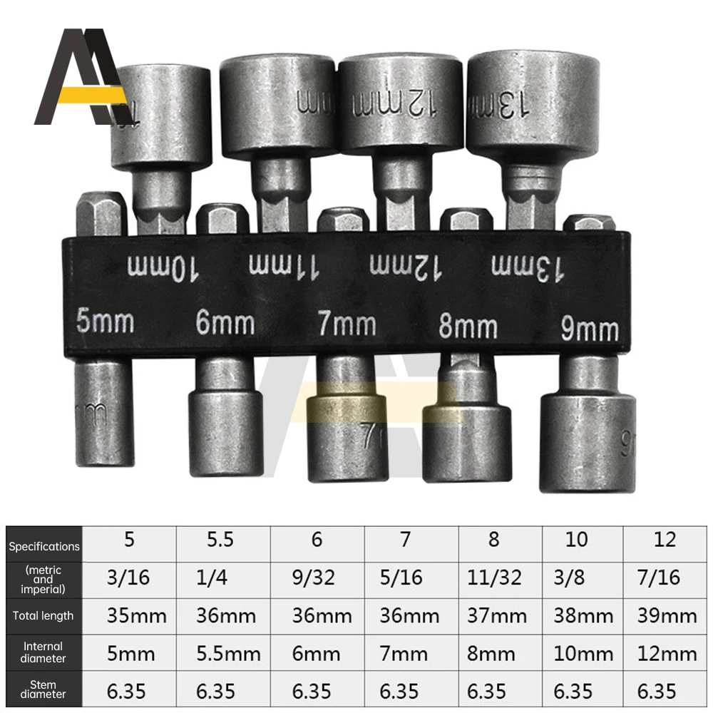 9pcs/14pcs Power Hand Driver Drill Metric Socket Wrench Set Driver Socket 3/16 1/4 9/32 5/16 11/32 3/8 7/16 Hex Shank Drill Bits