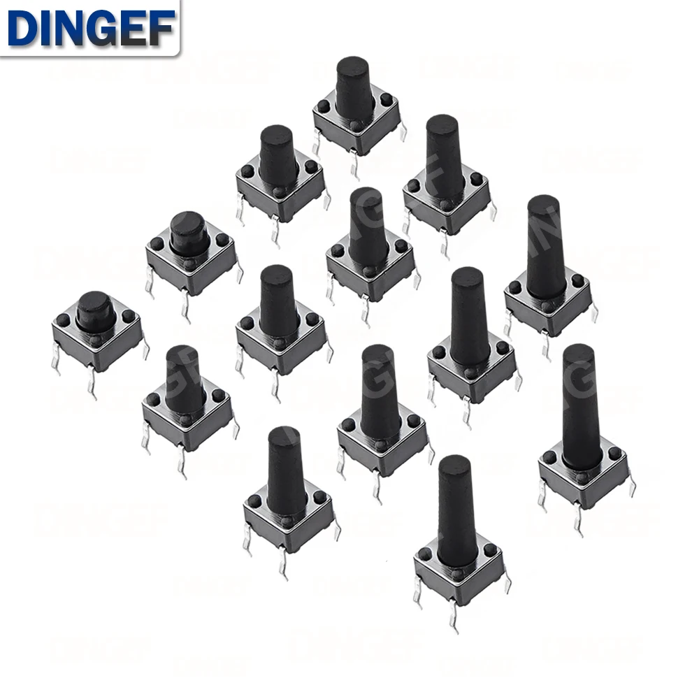 50PCS 6x6 Push Button Switch DIP 6X6X4.3 Light Touch Switch 6*6*4.3/5/6/7/8/9/10/11/12/13MM The Power Switch 4Pin