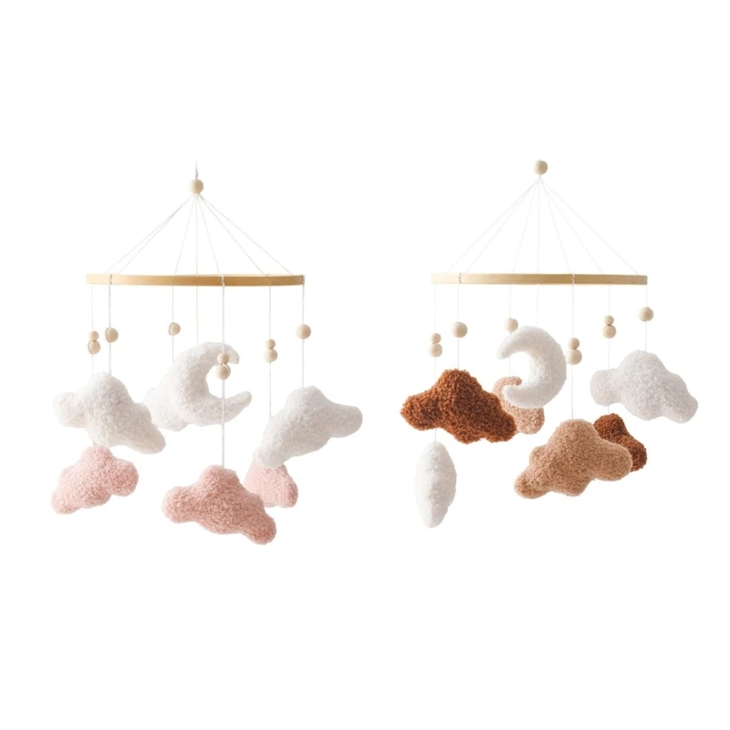 سرير QX2D ناعم من القطيفة على شكل سحابة قمر متنقل مع أجراس لطيفة لحديثي الولادة تطوير حسي للأطفال الرضع ولعبة عربة أطفال آمنة