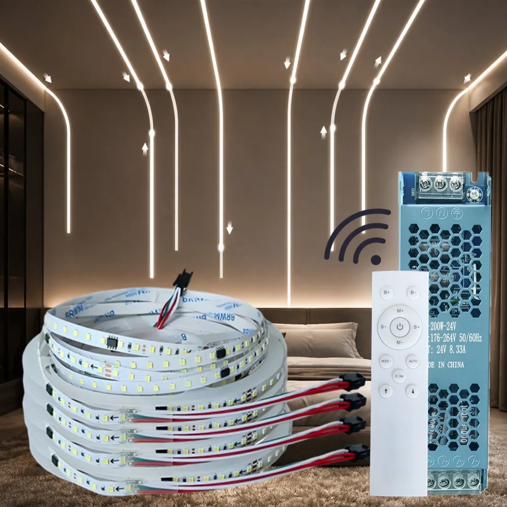 12 Keys RF Controller 10M-40M WS2811 2835SMD 24V DC Running Water LED Strip Flowing Light Flexible Lamp Ribbon 126Leds/M Kit