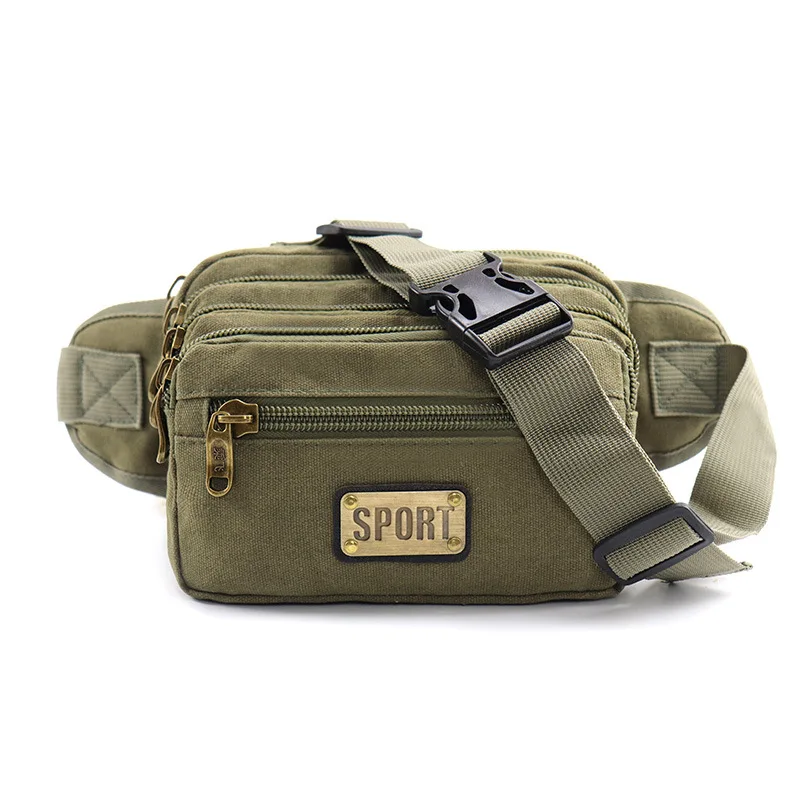Unisex Canvas Multifunctional Waist Chest Bag Large Capacity for Outdoor Business with Multi-Pockets Money Collection