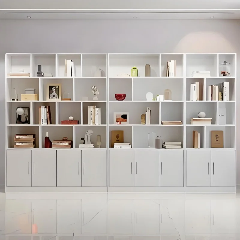 custom.American Style Freestanding Stainless Steel Book Cabinet Antirust Metallic Texture Study and Bedroom Bookcase with Glass