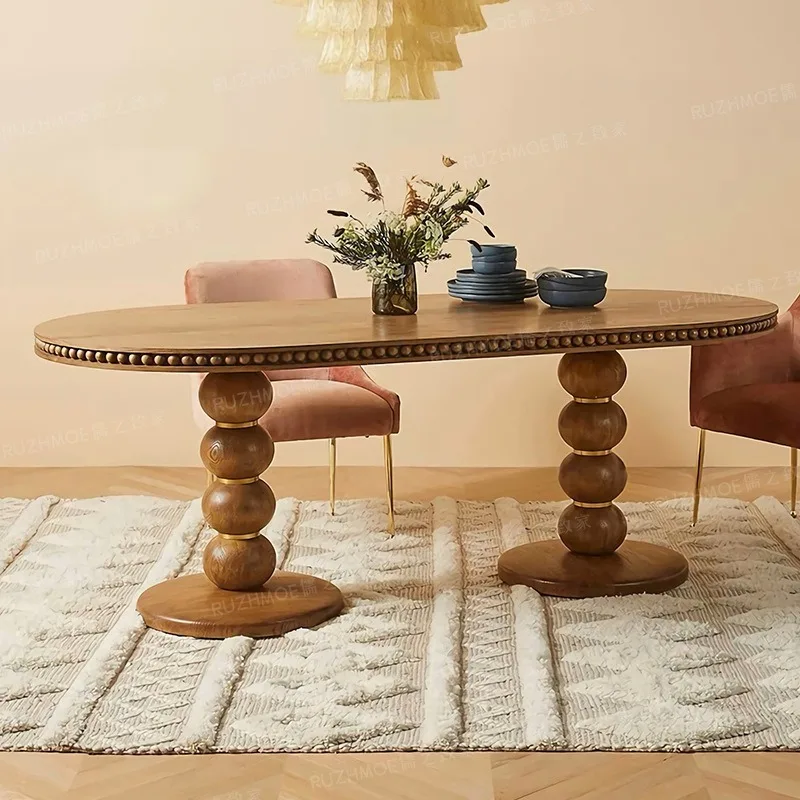 

Dining table oval dining table desk Roman column round table coffee table simple French retro