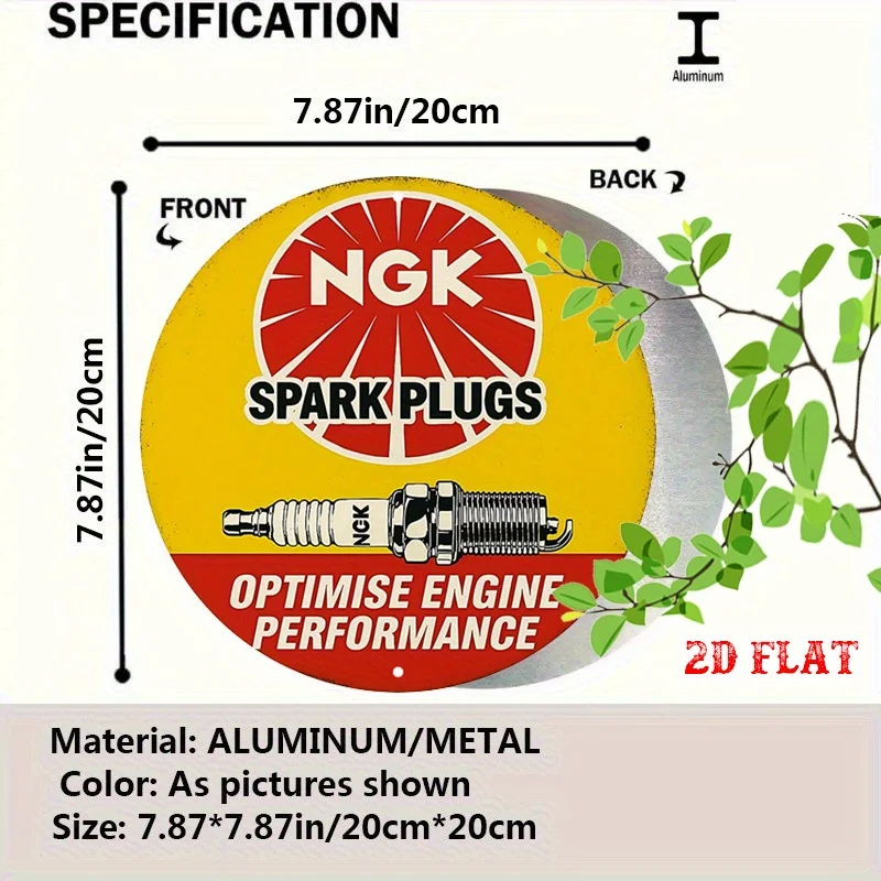 2D Flat 1pc NGK Brand 7.87X7.87 Round Aluminum Sign, Performance Enhancement Round Aluminum Sign, Engine Optimization Metal Sign