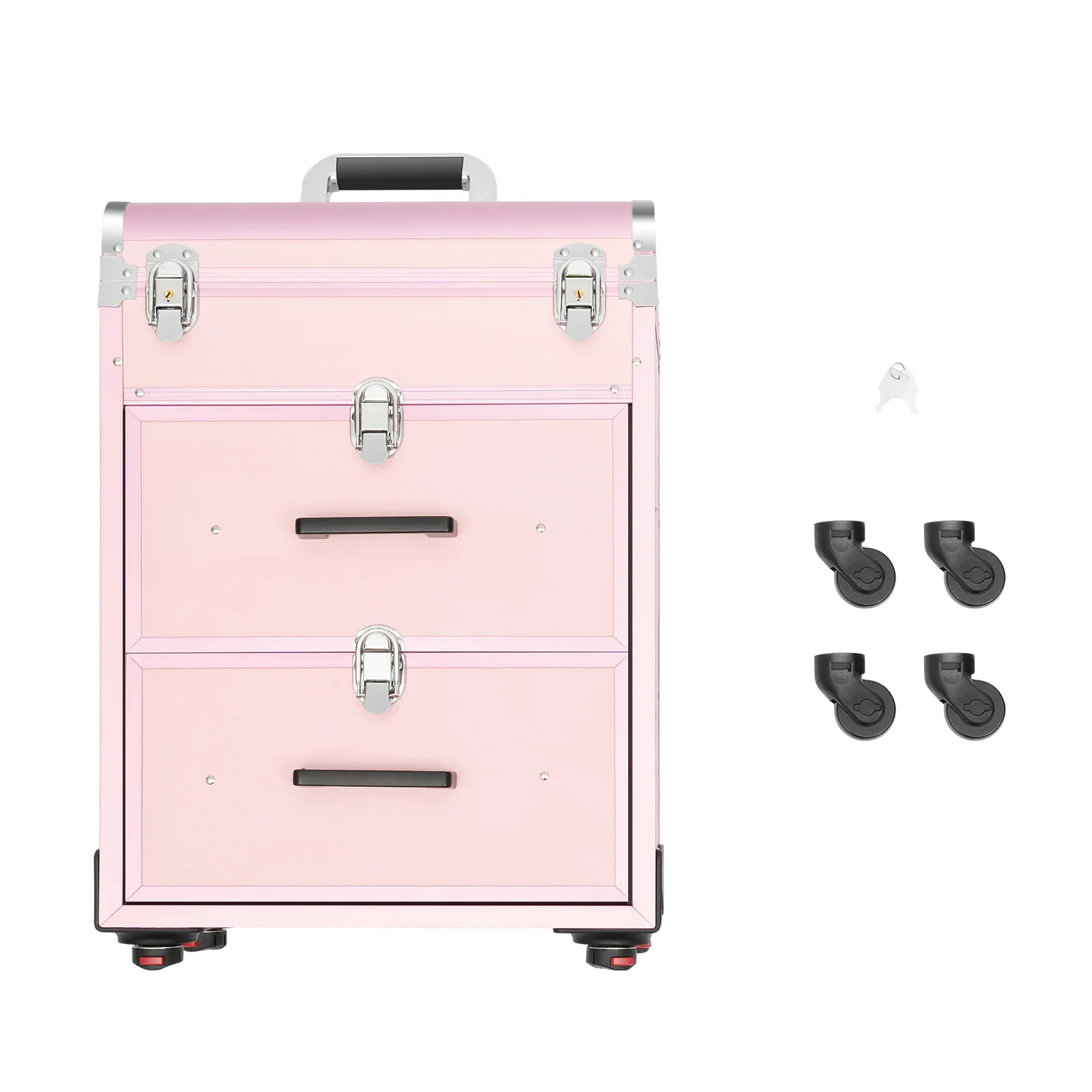 Bymaocar 40 Grids Makeup Train Case Pink Rolling Cosmetic Case 2 Large Drawers Detachable Storage Bag 3 Level Telescopic Handle Lightweight 14.8lbs Silent Universal Wheels for Nail Tattoo Beauty Salon view 8