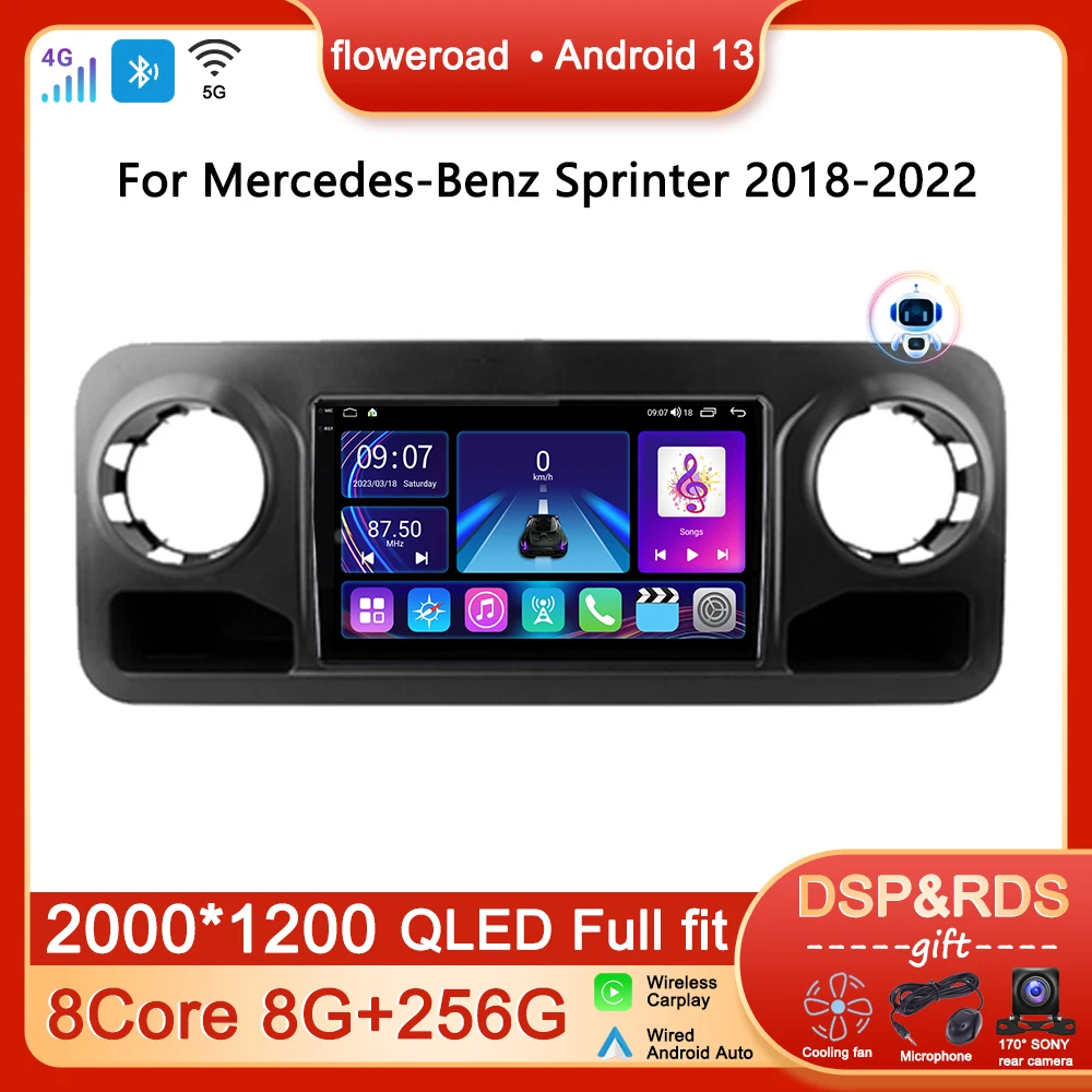 2 din Android For Mercedes-Benz Sprinter 2018-2022 Car Radio Multimedia Player Navigation GPS Stereo Wireless Apple Carplay Auto