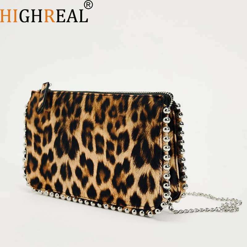 Fashion Leopart Rivet Clucth Bag for Women Chains Crossbody Bag Designer Square Shoulder Bags Trend Small Female Purses