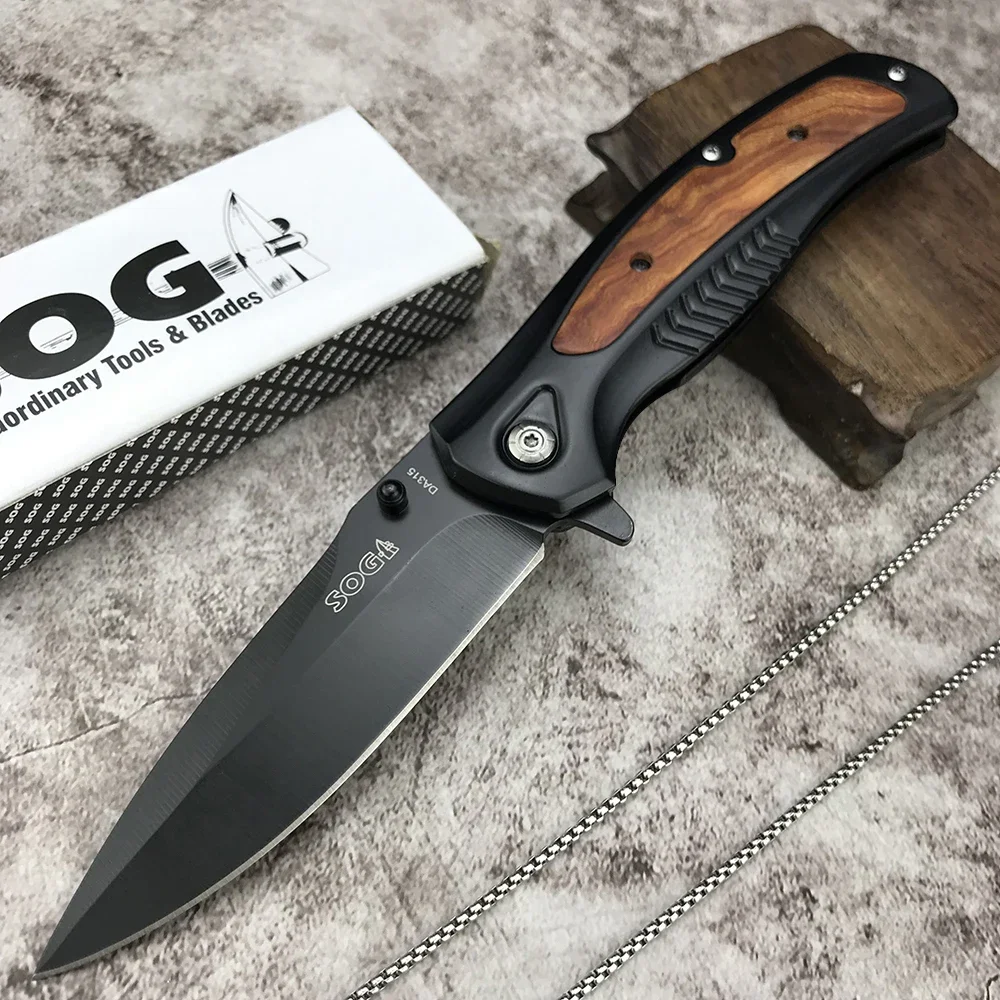 DA315 Folding Knife 7Cr13Mov Blade 420 Steel Inlaid Shadow Wood Handle Tactical Pocket Knife EDC Combat Camping Utility Tools