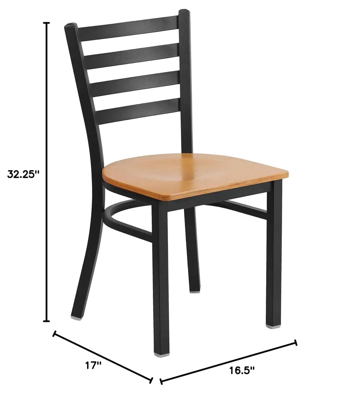 Black/Natural Ladder Back Metal Restaurant Chair, 2-Pack