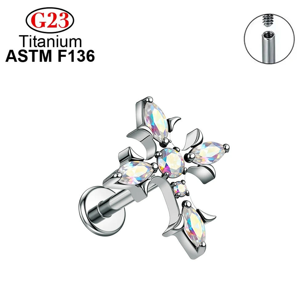 ASTM F136 Titanium CZ Cross Stud Earrings