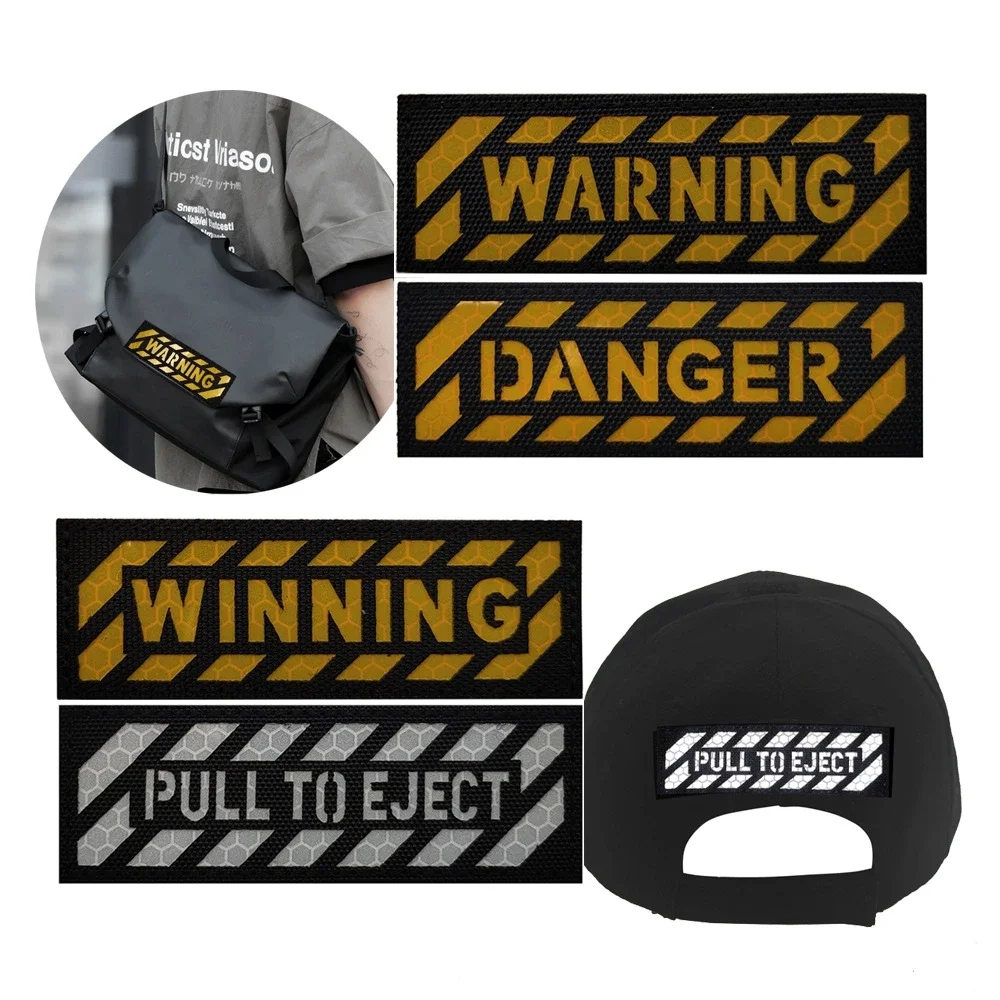 Danger Winning Warning Pull To Eject Zebra Crossing Warning Reflective Personality Hook & Loop Clothing Backpack Tactical Patch