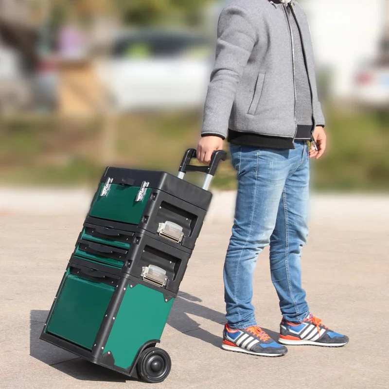 Tie rod toolbox Multifunctional three-layer combined tie rod hardware toolbox Movable hardware tool cart with wheels