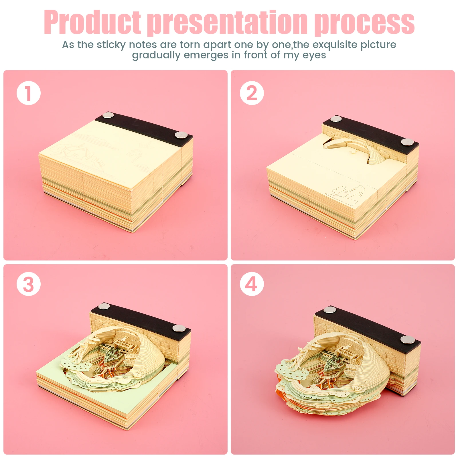 3D Memo Pad com Pen Holder, Floresta Criativa, Capa Acrílica, Rasgar-Away Arte 3D, Presente de Papel DIY