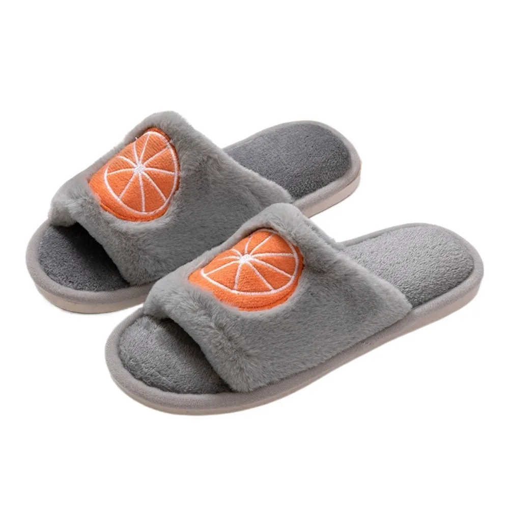 

1 пара милых плюшевых хлопковых пушистых тапочек с открытым носком и вышивкой, нечеткие женские тапочки, теплая мягкая домашняя обувь для женщин и мужчин