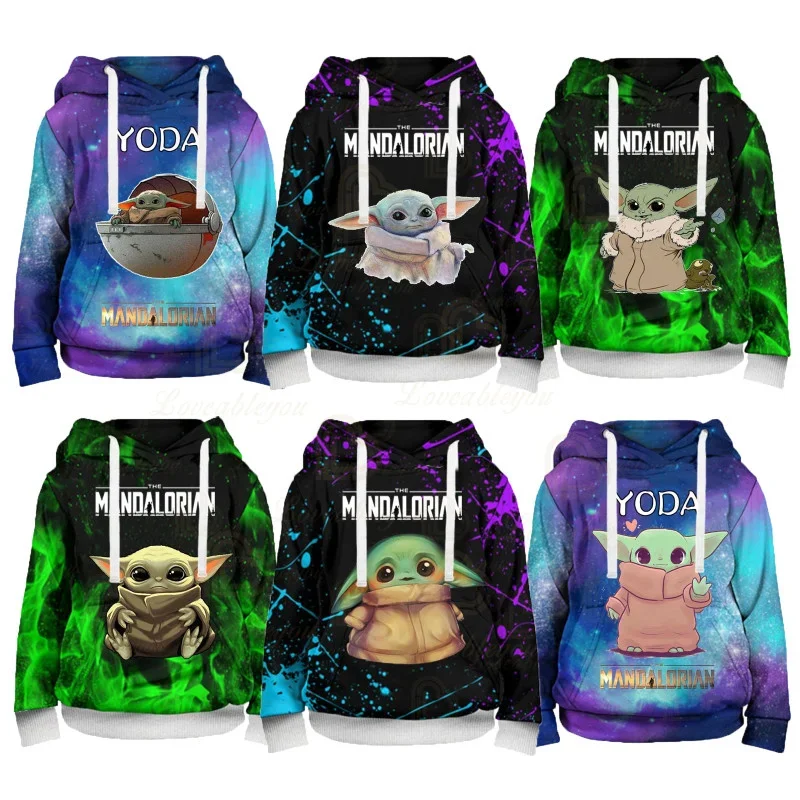 Kids 3d Hoodies Sweatshirt Harajuku Streetwear Spring Autumn Disney Baby Yoda Children 3D Printed Sweatshirts Hooded Pullover