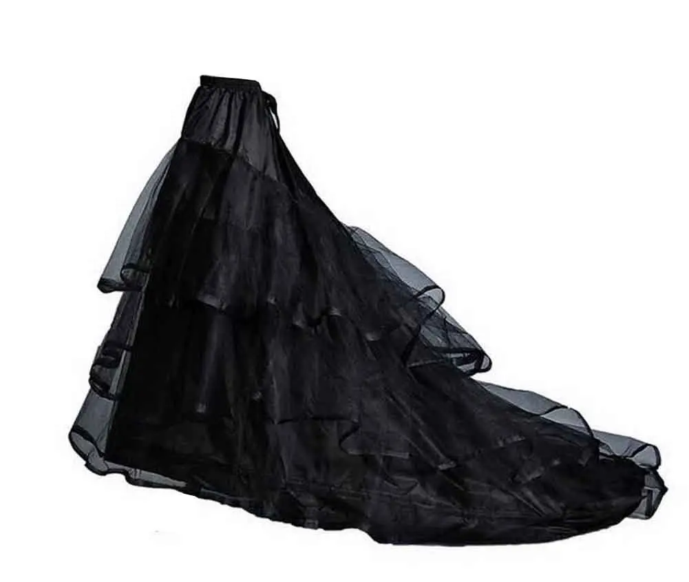 Women's Vintage Long Trail Black Petticoat Three-Layer Tulle Tutu Bubble Skirt