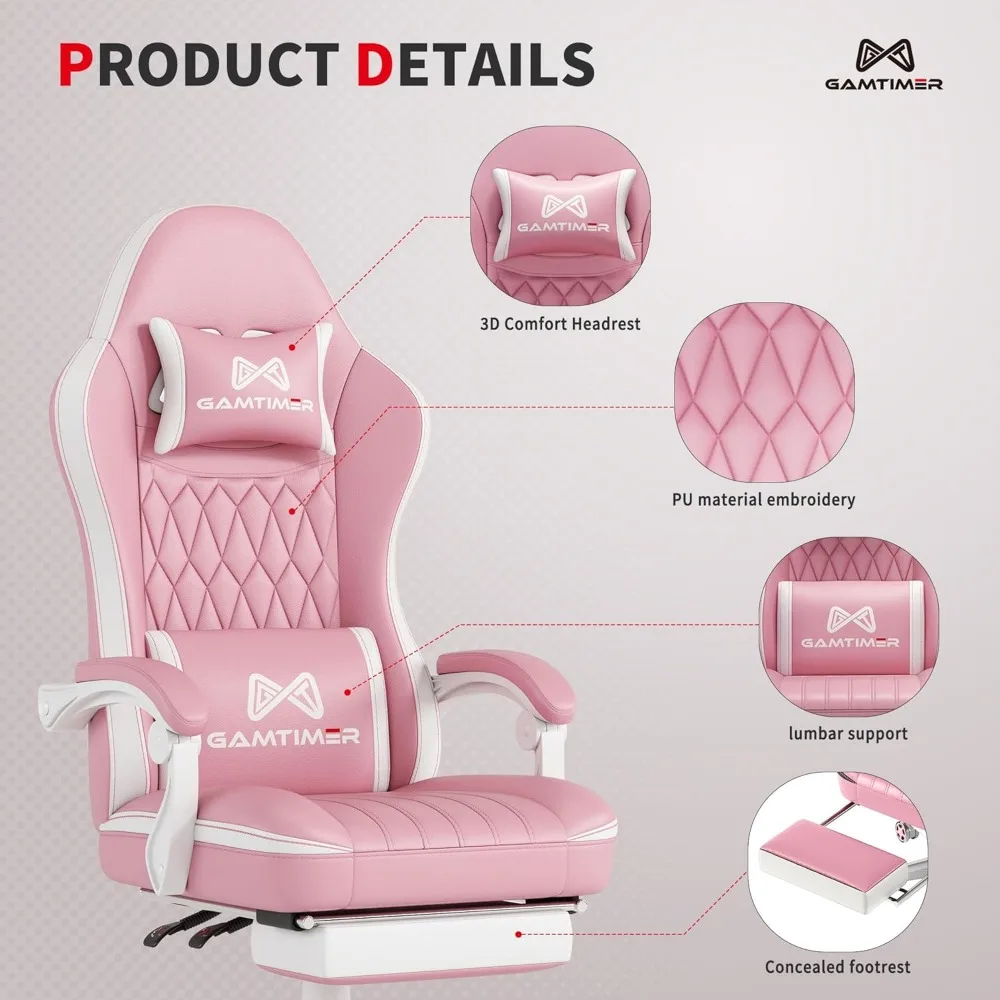 Gaming Chair with Footrest, Ergonomic Computer Chair, PU Breathable Material with Headrest and Lumbar Support