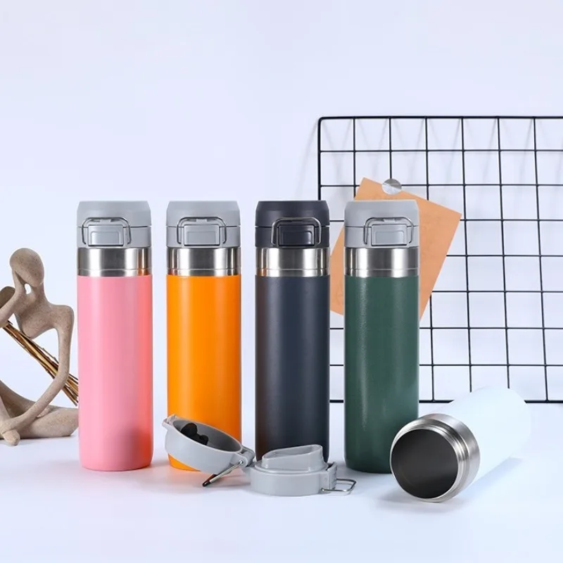2pcs 304 stainless steel mug portable sports kettle large capacity plastic-sprayed vacuum bouncing cup