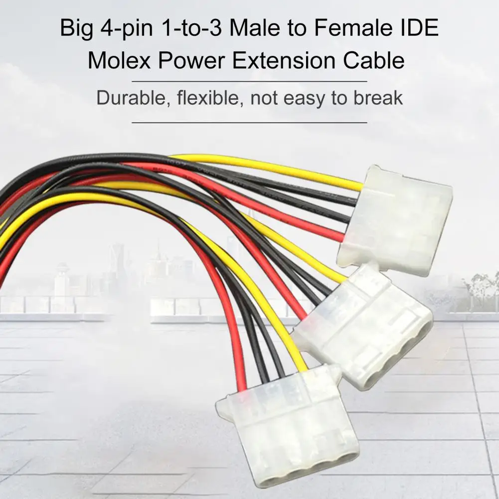 Unique Portable Big 4-pin 1-to-3 IDE Molex Male to Female Adapter Durable Wear-resistant Power Supply Cable for PC