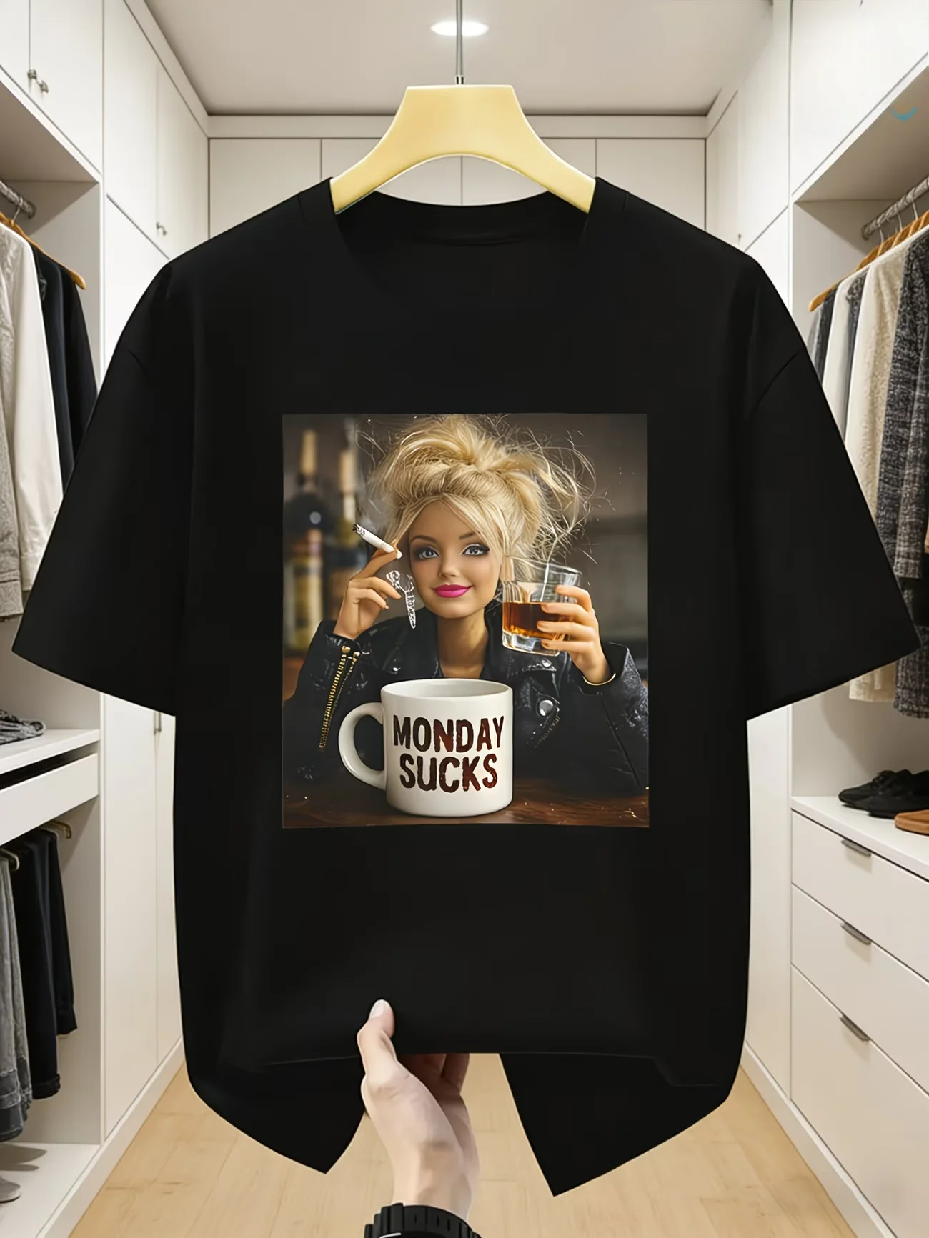 Women's Funny Doll Girl Party Meme Mood T Shirt Harajuku Streetwear Tee Oversized Ironic Humor Weirdcor Sarcastic Hilarious Top
