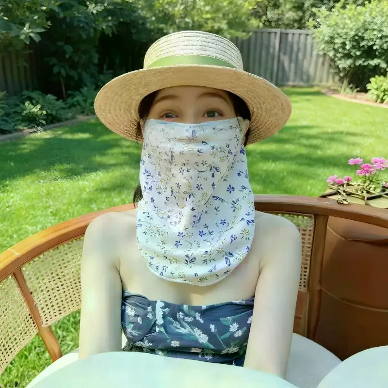花柄サマーサンスクリーンマスクフルフェイス紫外線対策女性用薄型フェイスカバーベールマスクネックプロテクター