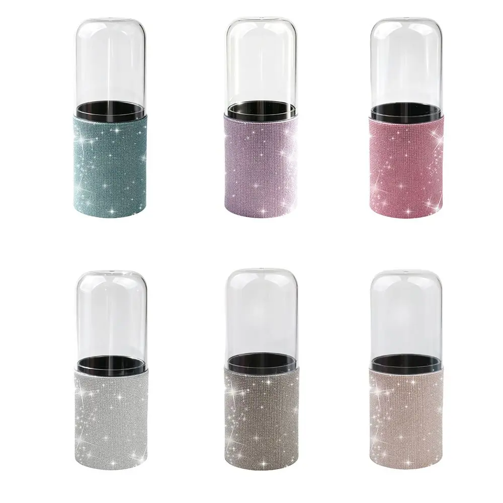 Rhinestone Makeup Brush Storage Bucket PU Leather Portable Glitter Makeup Brush Holder Large Capacity Cylinder