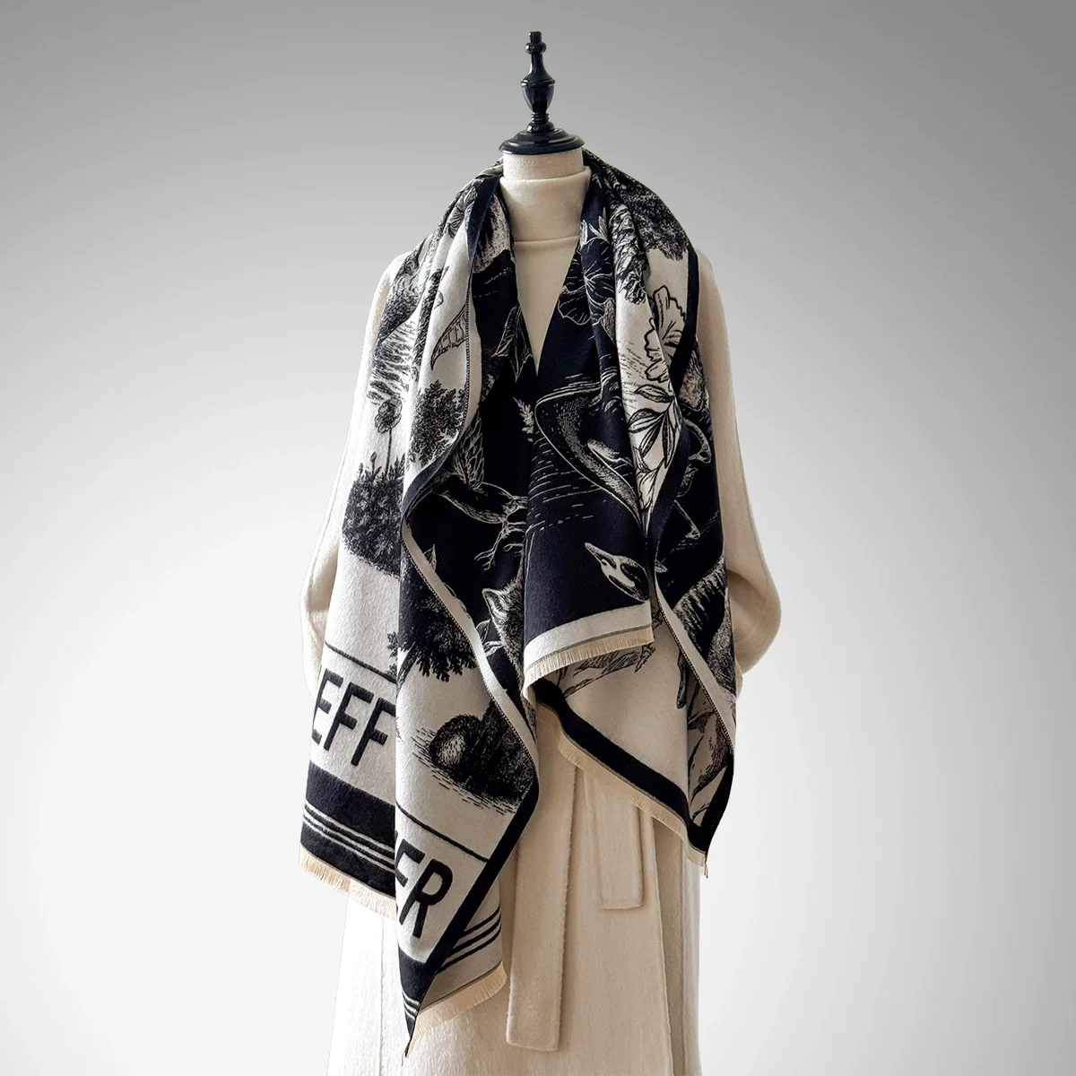 

Элегантная жаккардовая шаль из пашмины с цветочным принтом для женщин, зимний толстый теплый двусторонний дизайн с кисточками, морозостойкий ветрозащитный шарф-одеяло