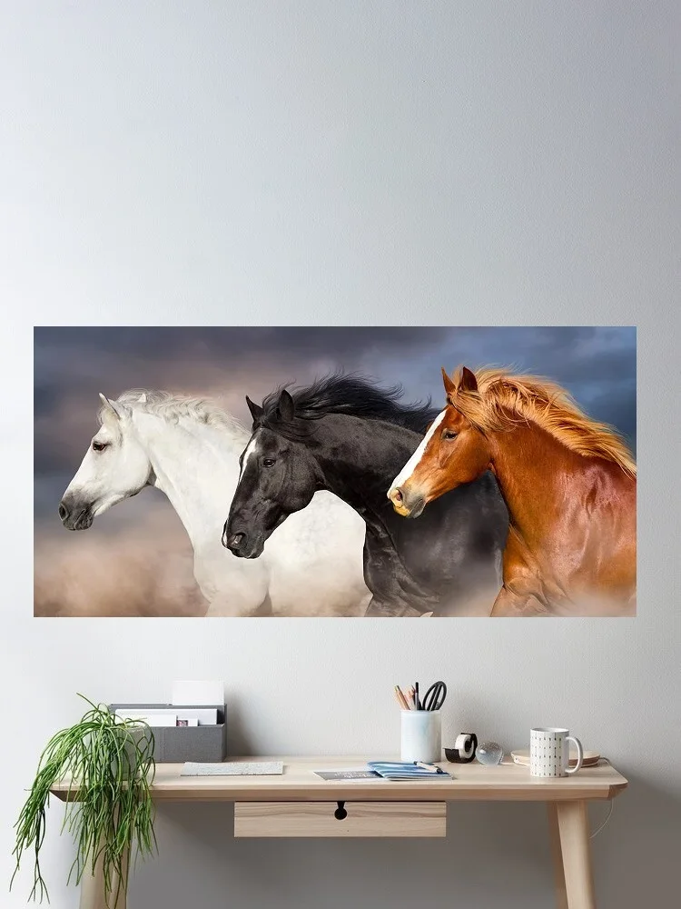 Horses Racing Portrait Stallion Mare Wild Horses Decor Galloping Horses , Art Picture Print Canvas Poster Home Wall Decor