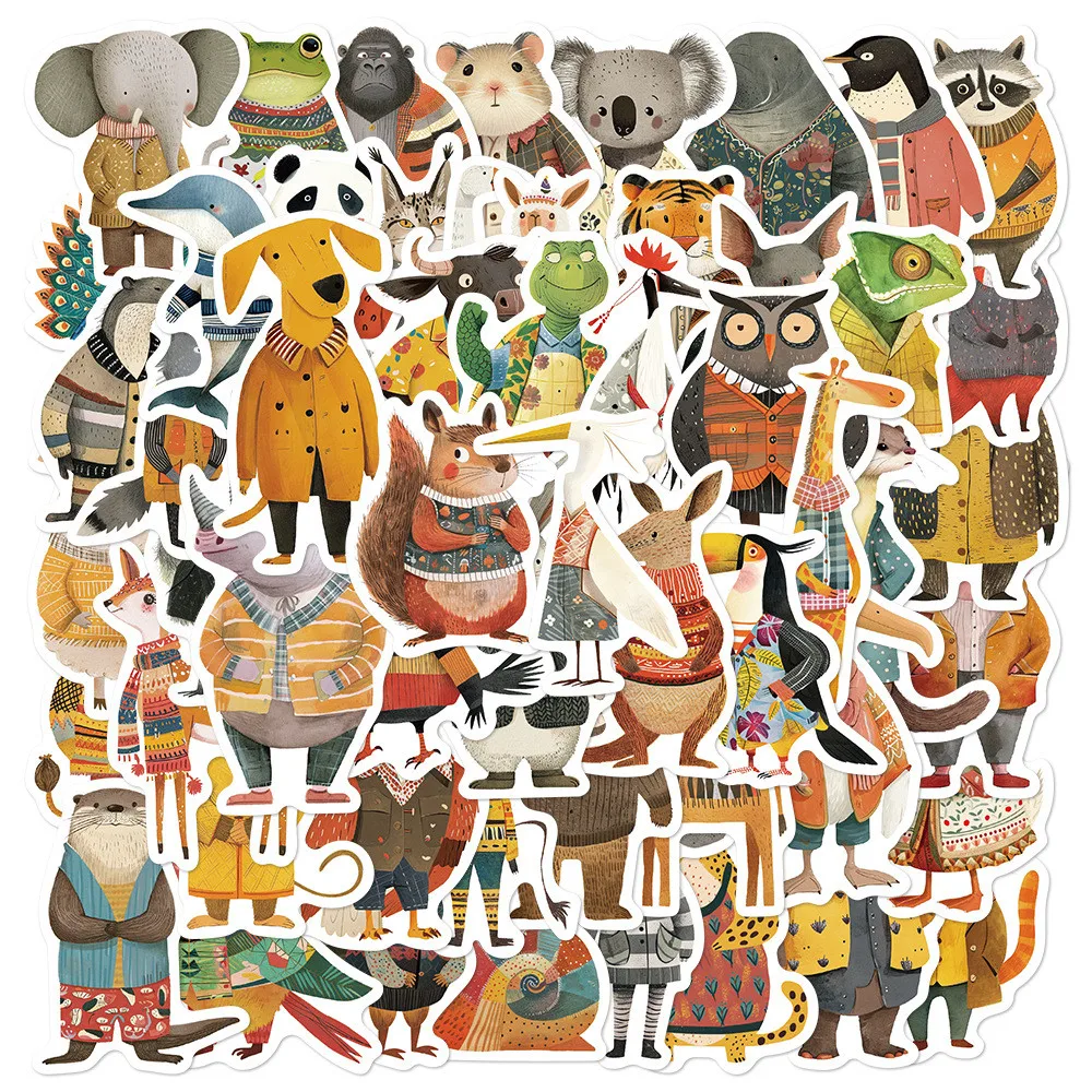 55 Pieces Creative Cartoon Animal-in-Clothes Stickers - DIY Decorative Decals for Luggage, Laptops & Notebooks Papery Pop Store