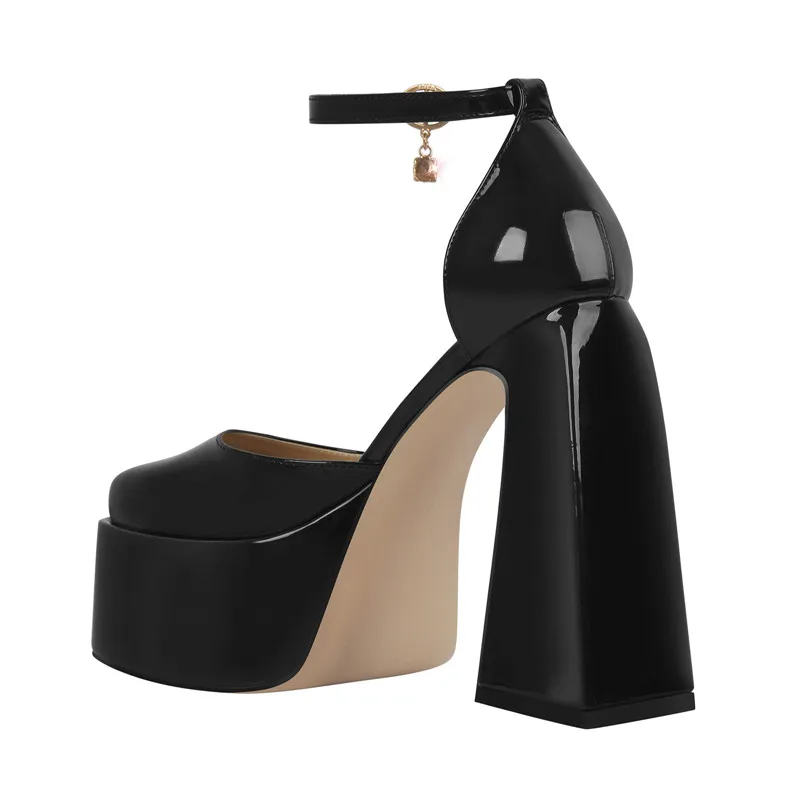 Onlymaker Women Ankle Strap Chunky Platform Mary Jane Pumps Triangle Heel Sandals Big Size Black Fashion Party Dress Heels