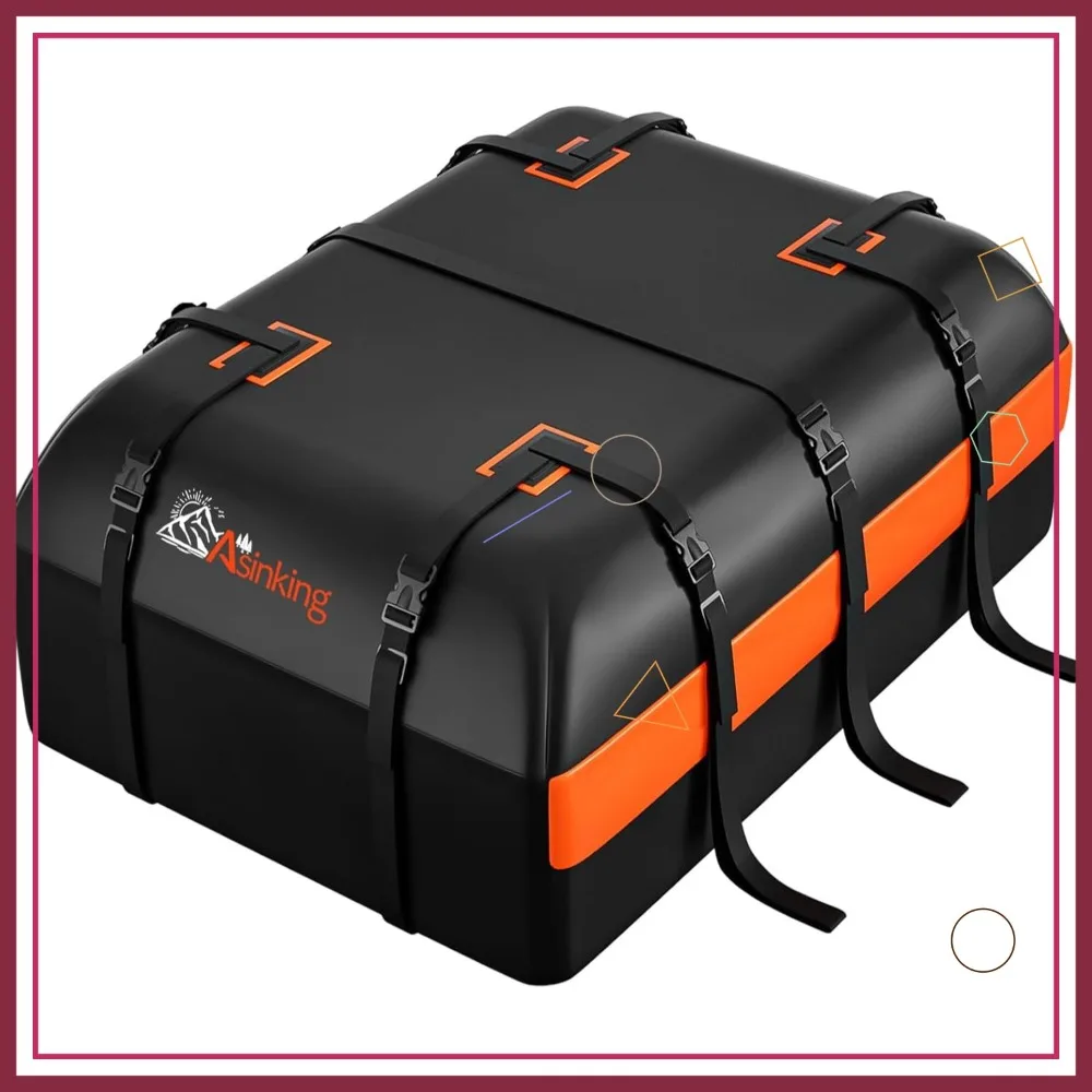 

15 Cubic Feet Waterproof Heavy Duty Car Roof Bag with Anti-Slip Mat, Hooks, Straps for All Vehicles